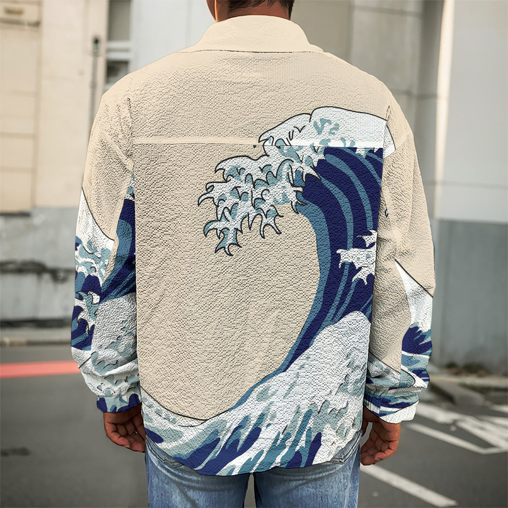 Japanese Ocean Wave Print Men's Shirt Jacket