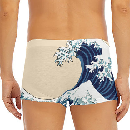 Japanese Ocean Wave Print Men's Short Boxer Briefs