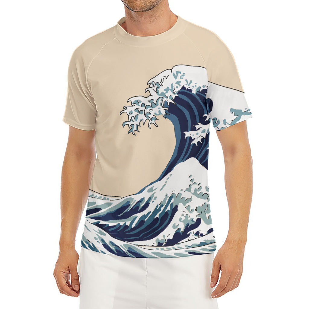 Japanese Ocean Wave Print Men's Short Sleeve Rash Guard