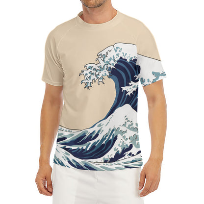 Japanese Ocean Wave Print Men's Short Sleeve Rash Guard