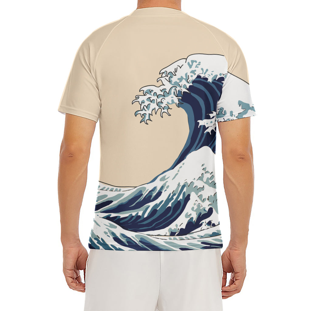 Japanese Ocean Wave Print Men's Short Sleeve Rash Guard