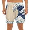 Japanese Ocean Wave Print Men's Split Running Shorts