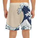 Japanese Ocean Wave Print Men's Split Running Shorts