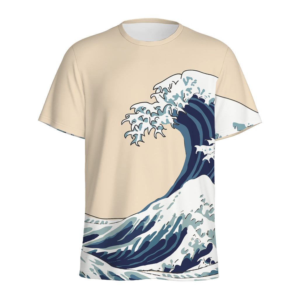 Japanese Ocean Wave Print Men's Sports T-Shirt