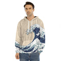Japanese Ocean Wave Print Men's Velvet Pullover Hoodie