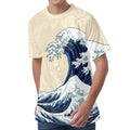 Japanese Ocean Wave Print Men's Velvet T-Shirt