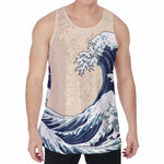 Japanese Ocean Wave Print Men's Velvet Tank Top