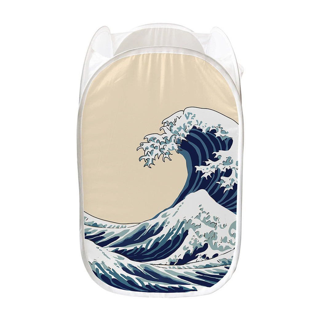 Japanese Ocean Wave Print Mesh Laundry Hamper