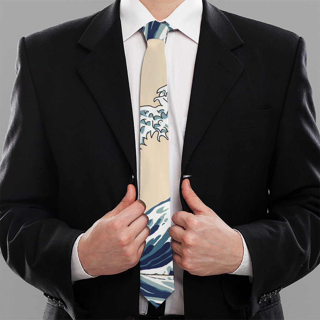 Japanese Ocean Wave Print Necktie