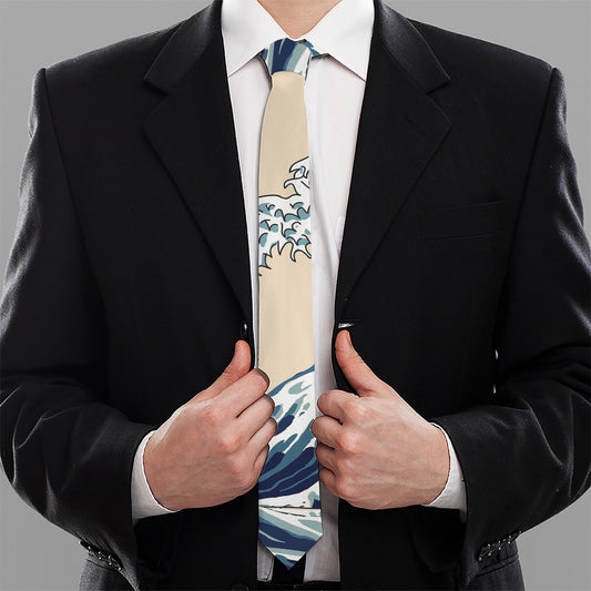 Japanese Ocean Wave Print Necktie