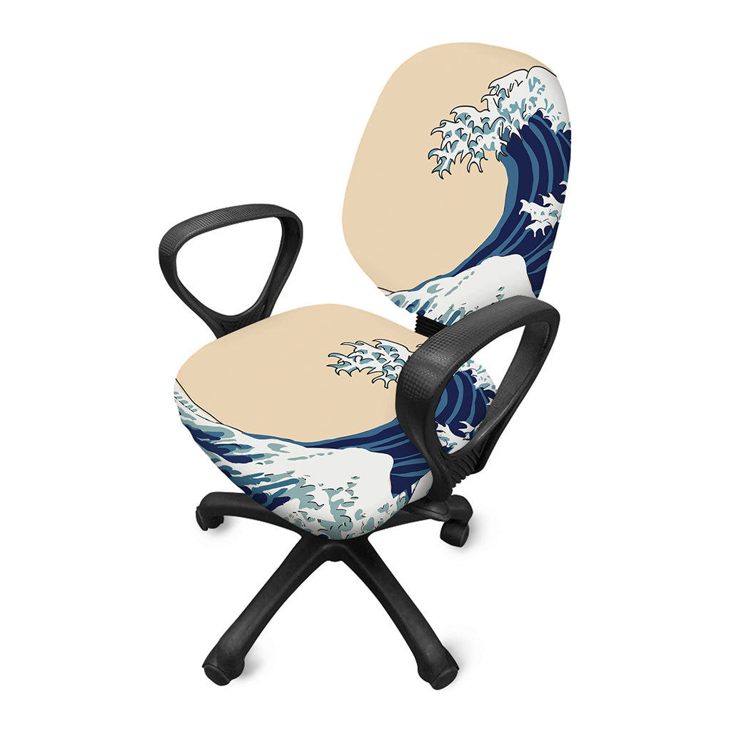 Japanese Ocean Wave Print Office Chair Cover