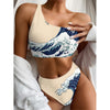 Japanese Ocean Wave Print One Shoulder Bikini Top