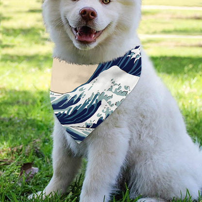 Japanese Ocean Wave Print Over The Collar Dog Bandana