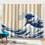 Japanese Ocean Wave Print Pencil Pleat Curtains