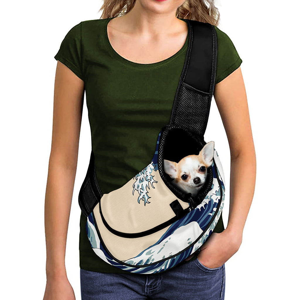 Japanese Ocean Wave Print Pet Sling Carrier
