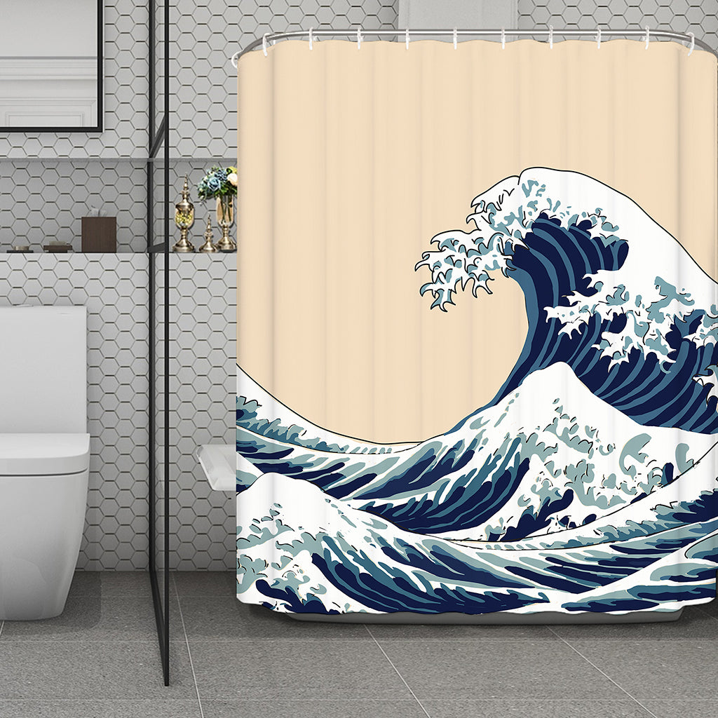 Japanese Ocean Wave Print Polyester Shower Curtain