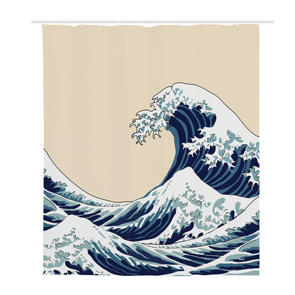 Japanese Ocean Wave Print Polyester Shower Curtain