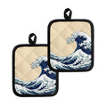 Japanese Ocean Wave Print Pot Holders