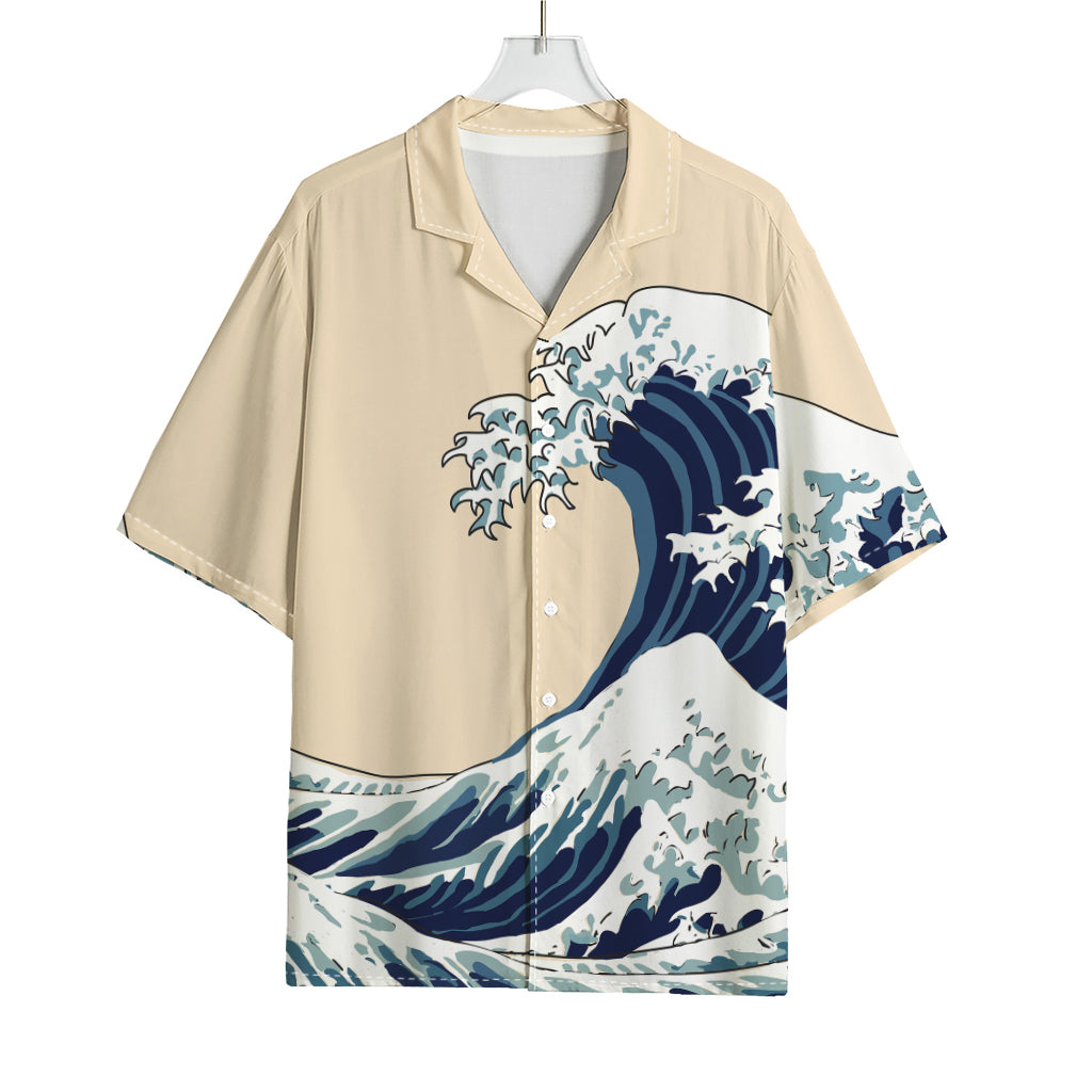 Japanese Ocean Wave Print Rayon Hawaiian Shirt