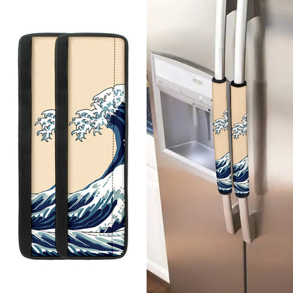 Japanese Ocean Wave Print Refrigerator Handle Covers