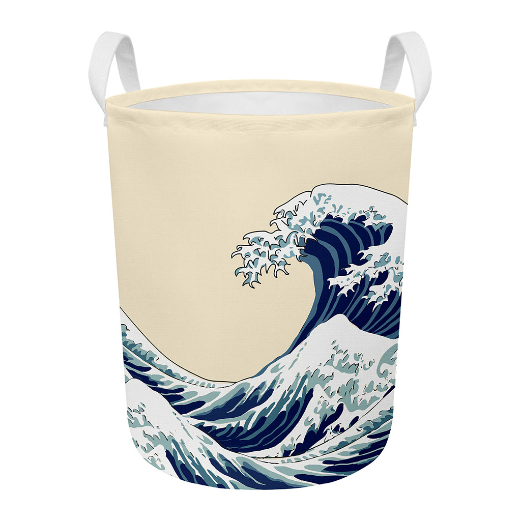 Japanese Ocean Wave Print Round Laundry Basket