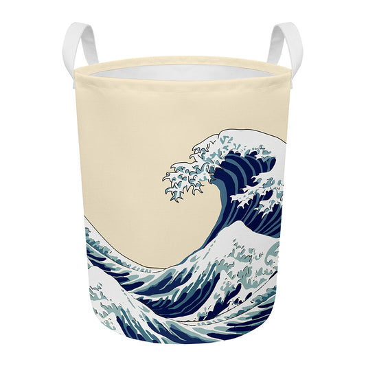 Japanese Ocean Wave Print Round Laundry Basket