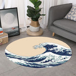 Japanese Ocean Wave Print Round Rug