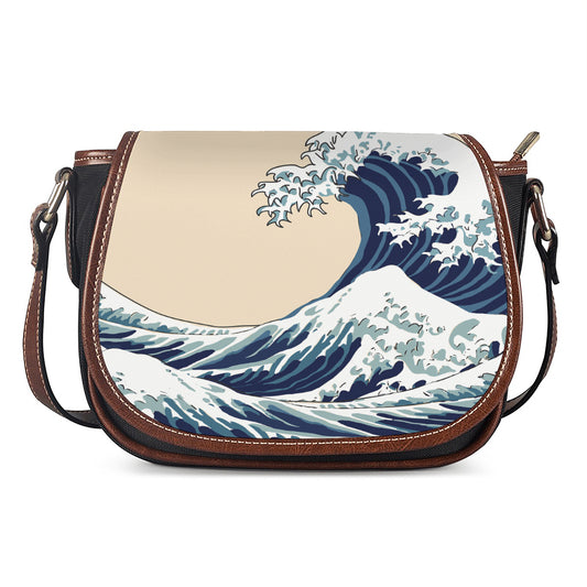 Japanese Ocean Wave Print Saddle Bag