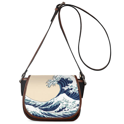 Japanese Ocean Wave Print Saddle Bag