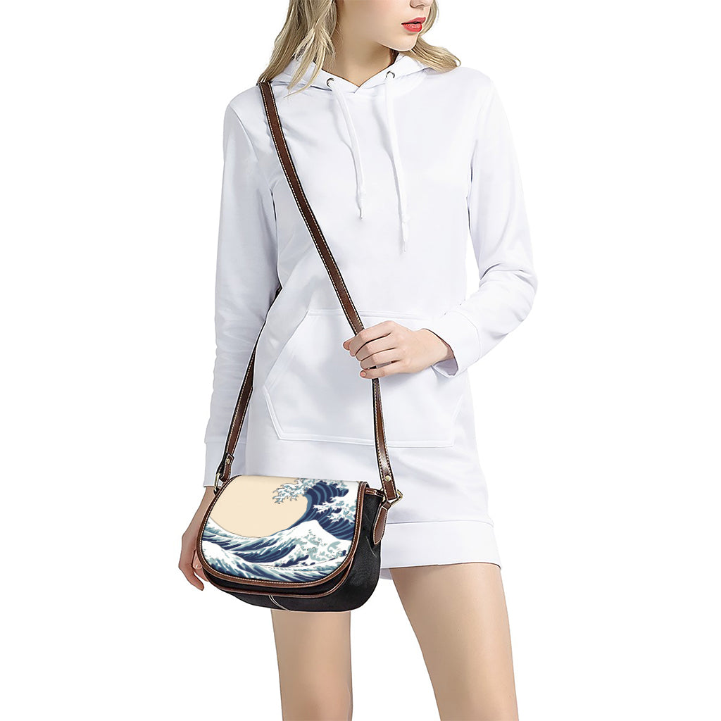 Japanese Ocean Wave Print Saddle Bag
