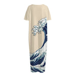 Japanese Ocean Wave Print Short Sleeve Long Nightdress