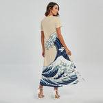 Japanese Ocean Wave Print Short Sleeve Maxi Dress