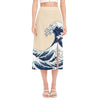 Japanese Ocean Wave Print Side Slit Midi Skirt