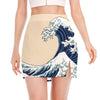 Japanese Ocean Wave Print Side Slit Mini Skirt