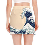 Japanese Ocean Wave Print Side Slit Mini Skirt