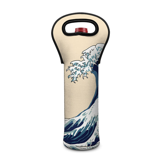 Japanese Ocean Wave Print Single Neoprene Wine Tote