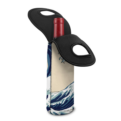 Japanese Ocean Wave Print Single Neoprene Wine Tote