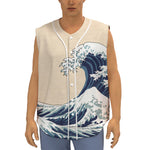 Japanese Ocean Wave Print Sleeveless Baseball Jersey