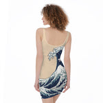 Japanese Ocean Wave Print Sleeveless Bodycon Dress