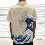 Japanese Ocean Wave Print Textured Short Sleeve Shirt