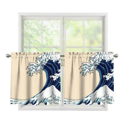 Japanese Ocean Wave Print Tier Curtains