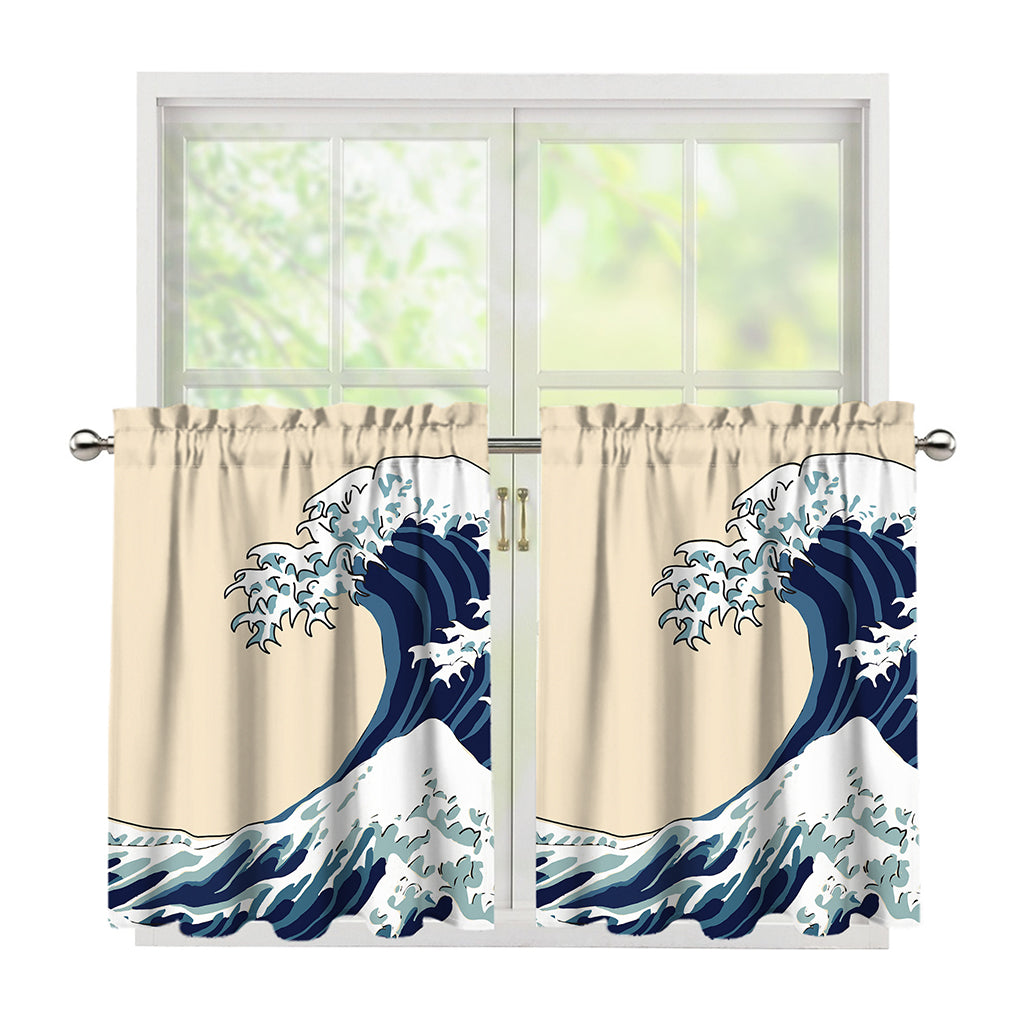 Japanese Ocean Wave Print Tier Curtains