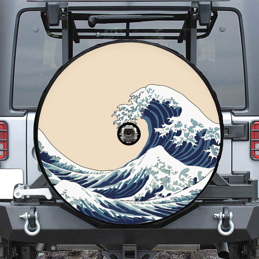 Japanese Ocean Wave Print Tire Cover With Camera Hole