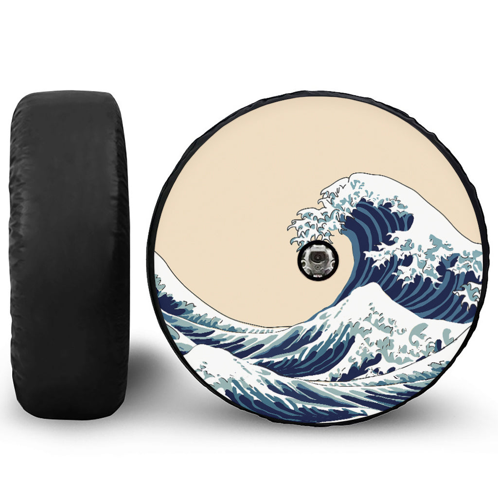 Japanese Ocean Wave Print Tire Cover With Camera Hole