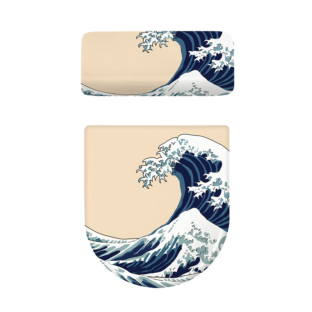 Japanese Ocean Wave Print Toilet Lid And Tank Cover Set