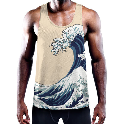 Japanese Ocean Wave Print Training Tank Top