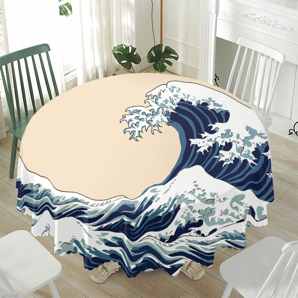 Japanese Ocean Wave Print Waterproof Round Tablecloth