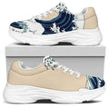 Japanese Ocean Wave Print White Chunky Shoes