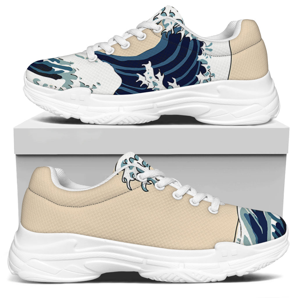 Japanese Ocean Wave Print White Chunky Shoes