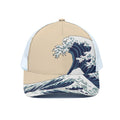 Japanese Ocean Wave Print White Mesh Trucker Hat